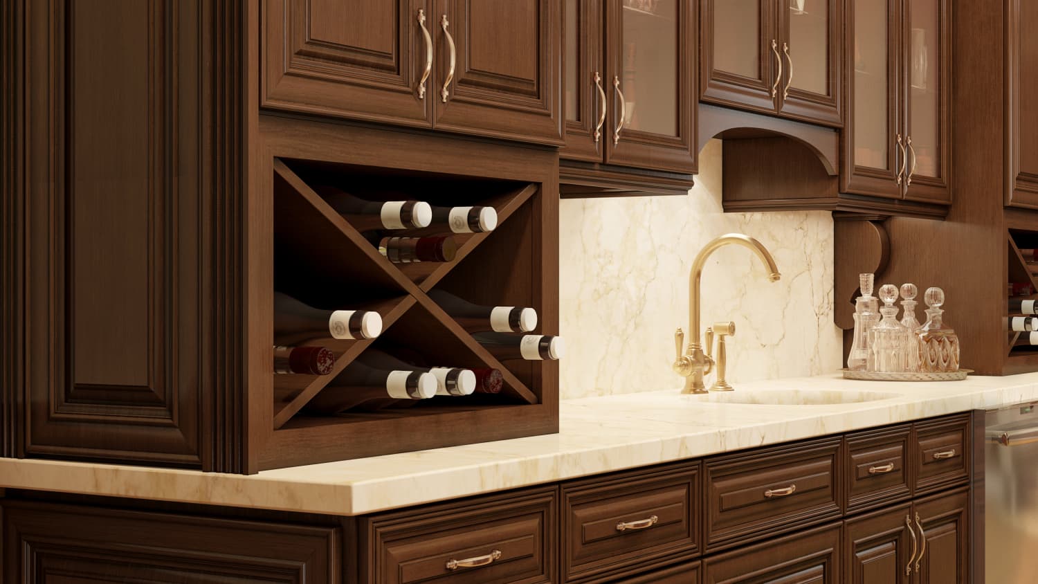 Walnut kitchen with integrated wine storage